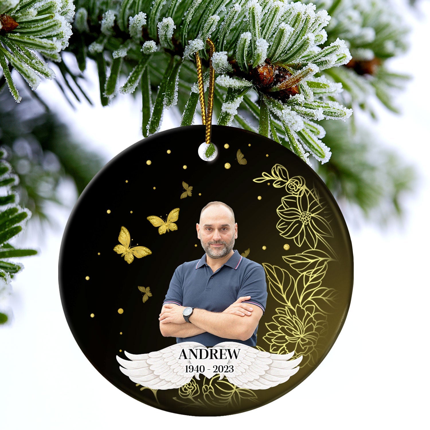 Custom Photo Heaven Family Lovers - Christmas Memorial Gift For Family - Personalized Circle Ceramic Ornament ORNA1210