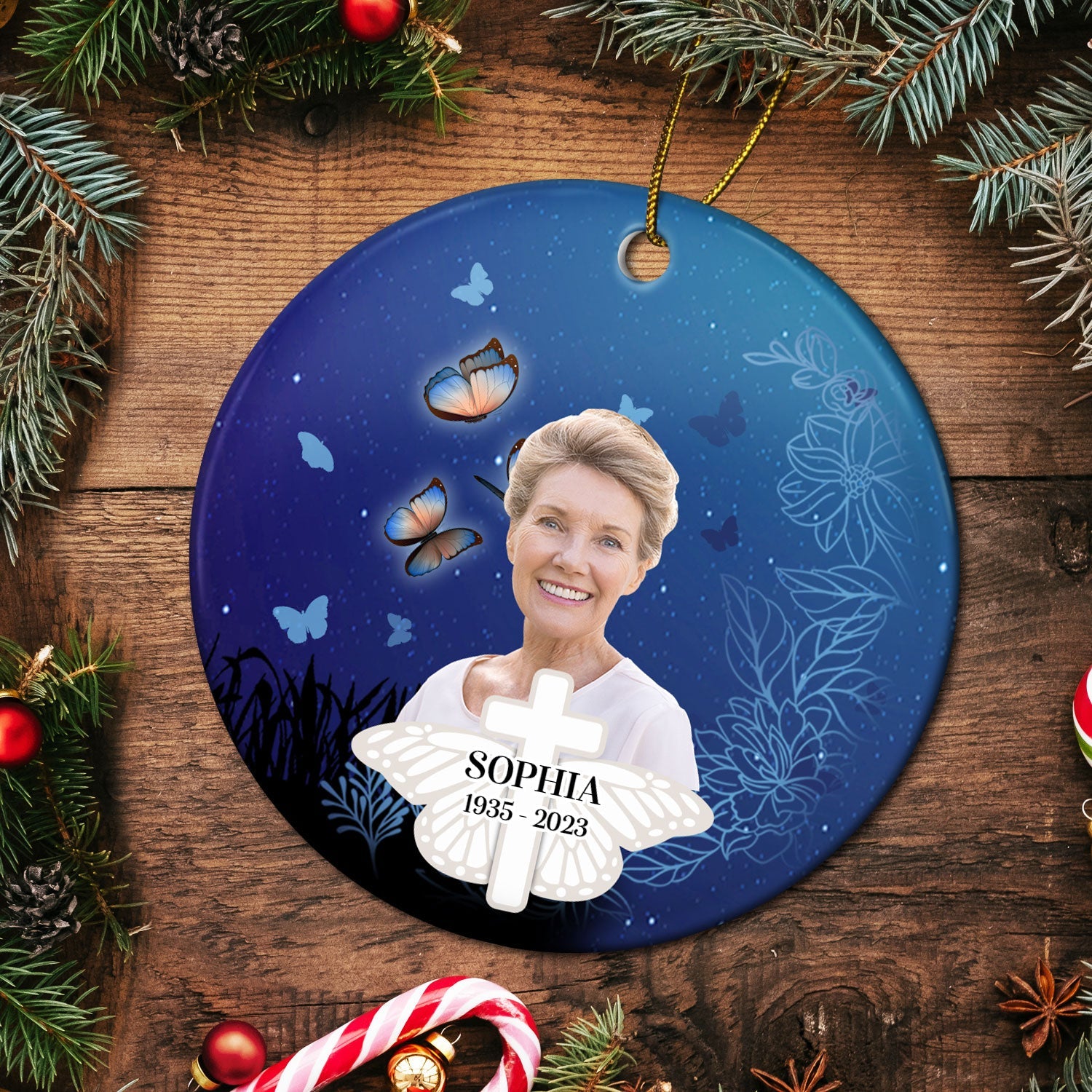 Custom Photo Heaven Family Lovers - Christmas Memorial Gift For Family - Personalized Circle Ceramic Ornament ORNA1210
