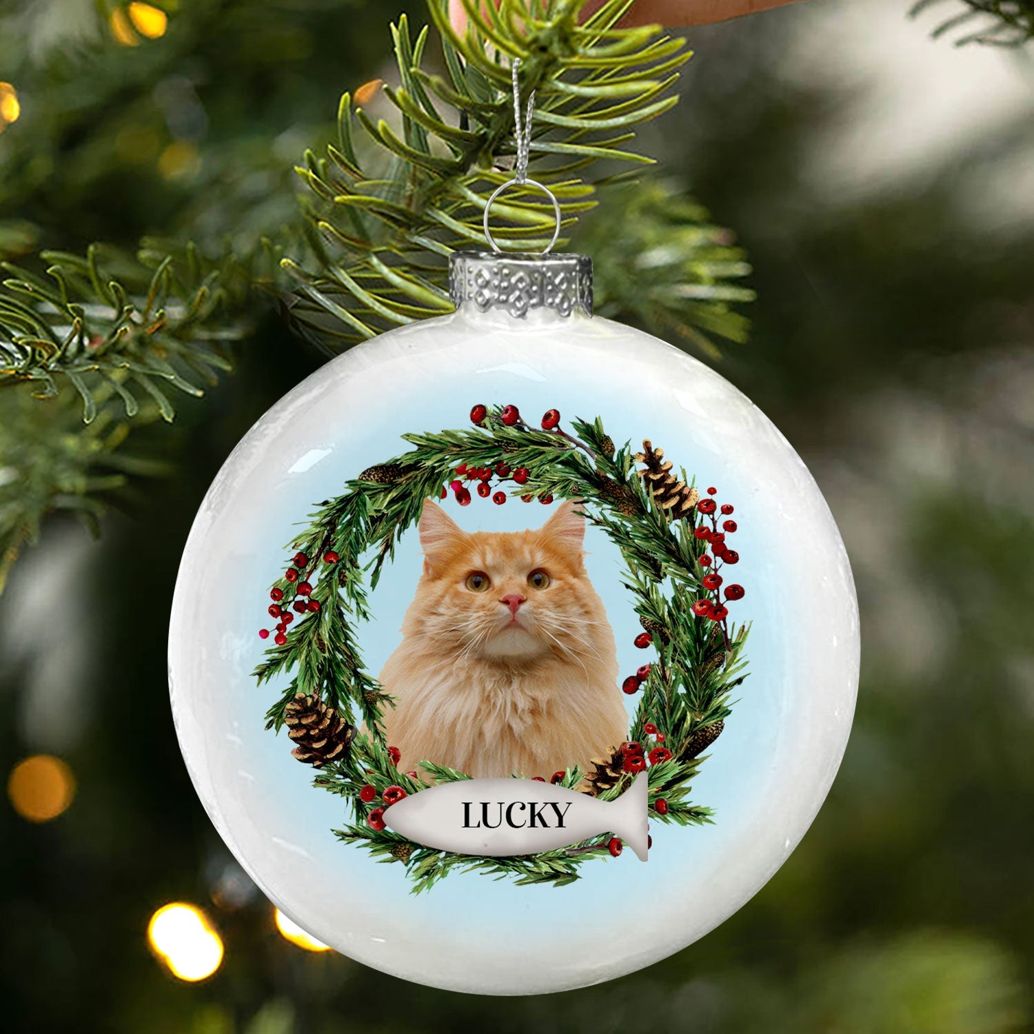 Custom Photo Lovely Dogs Cats - Christmas Memorial Gift For Pet Lovers - Personalized White Flat Ball Ornament ORNA1210