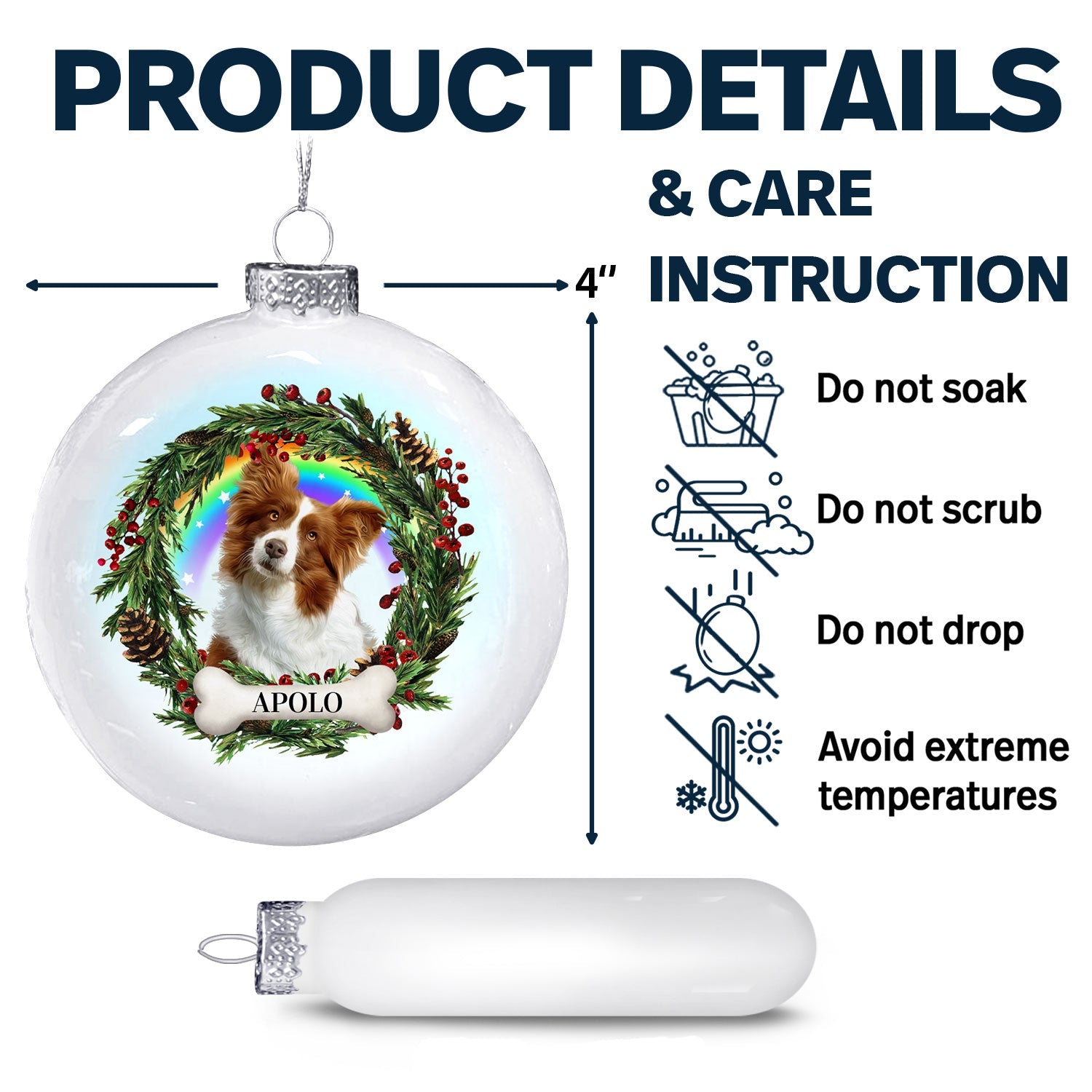 Custom Photo Lovely Dogs Cats - Christmas Memorial Gift For Pet Lovers - Personalized White Flat Ball Ornament ORNA1210