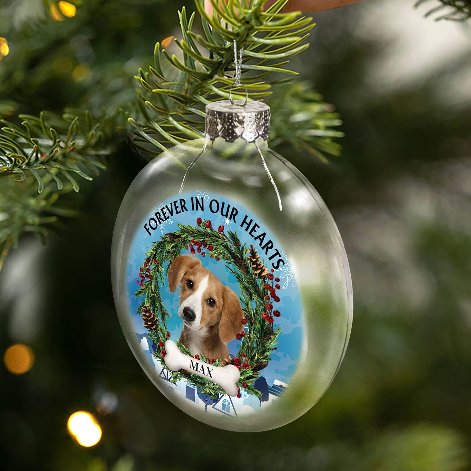 Custom Photo Lovely Dogs Cats Forever In My Heart - Christmas Memorial Gift For Pet Lovers - Personalized Clear Flat Ball Ornament ORNA1210