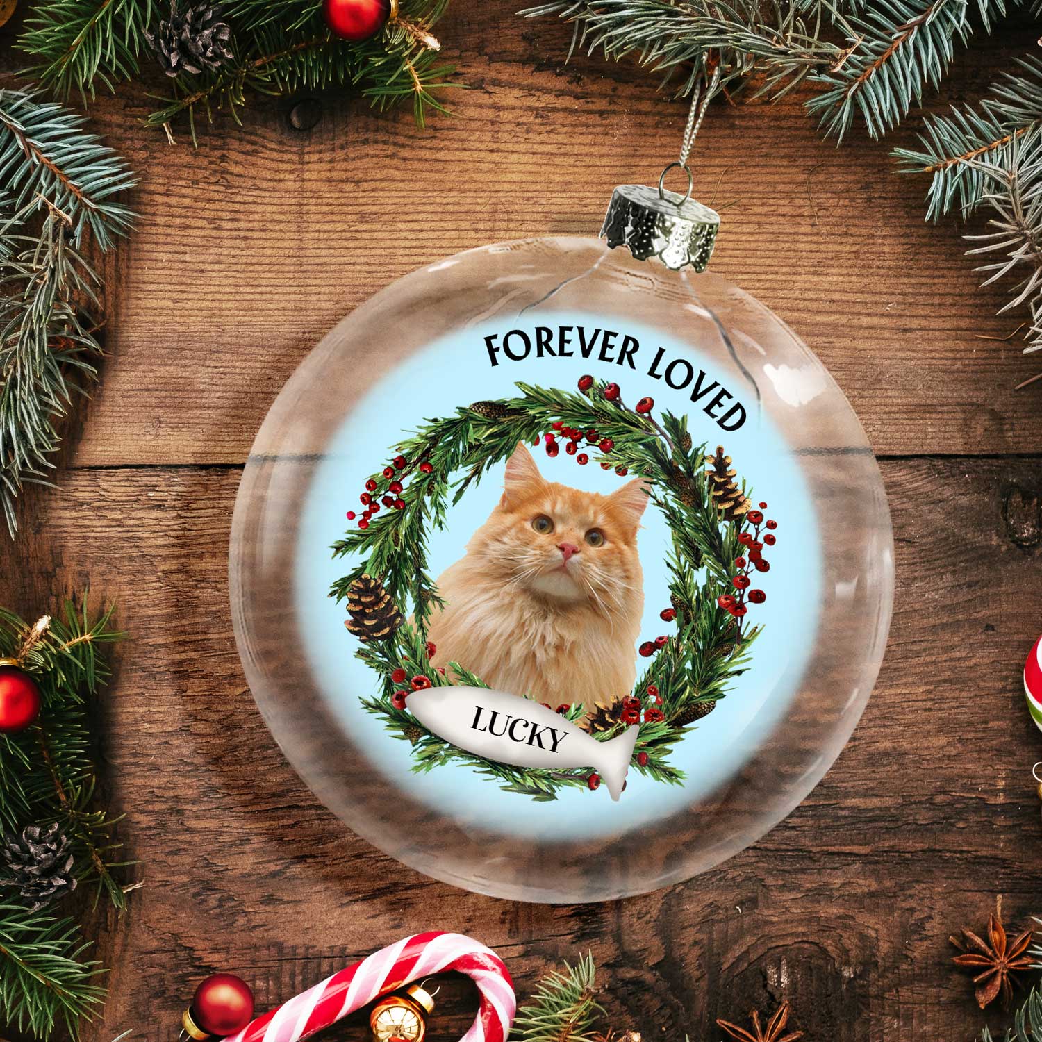 Custom Photo Lovely Dogs Cats Forever In My Heart - Christmas Memorial Gift For Pet Lovers - Personalized Clear Flat Ball Ornament ORNA1210