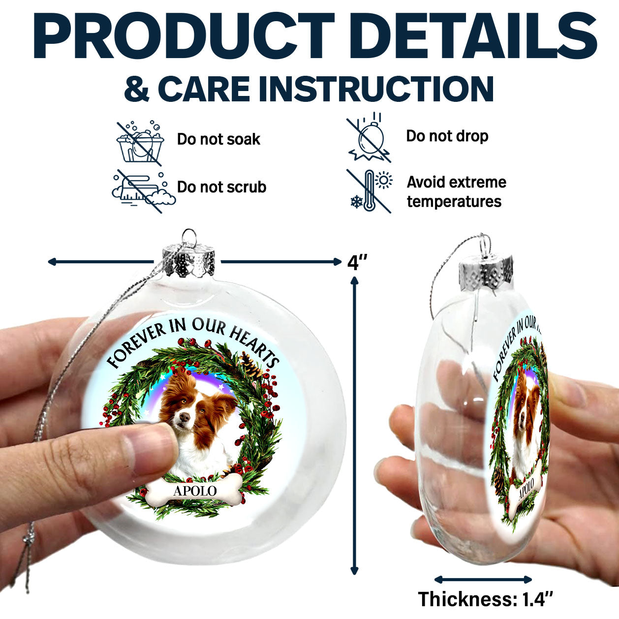 Custom Photo Lovely Dogs Cats Forever In My Heart - Christmas Memorial Gift For Pet Lovers - Personalized Clear Flat Ball Ornament ORNA1210