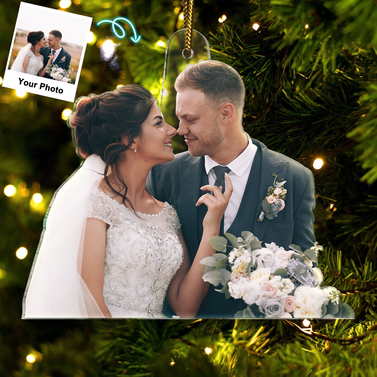 Custom Photo Our First Christmas Married - Gift For Couple, Bride, Groom, Engaged People - Personalized Acrylic Photo Ornament ORNA1210