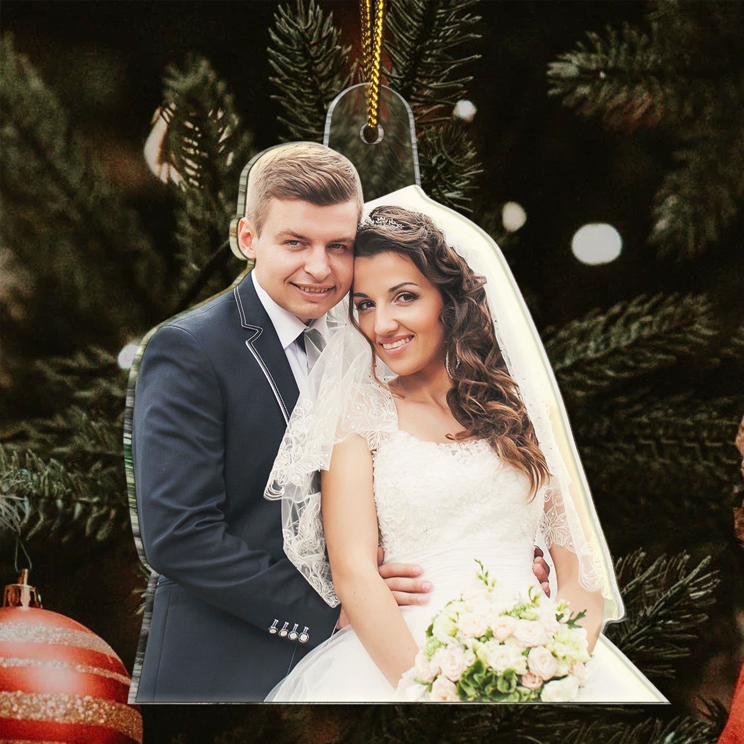 Custom Photo Our First Christmas Married - Gift For Couple, Bride, Groom, Engaged People - Personalized Acrylic Photo Ornament ORNA1210