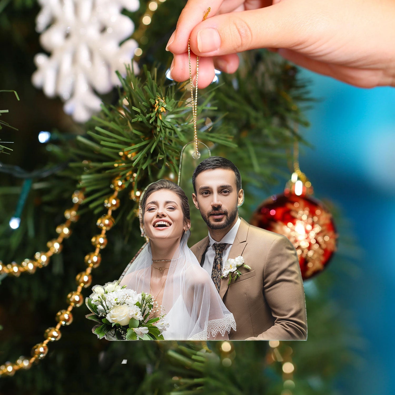 Custom Photo Our First Christmas Married - Gift For Couple, Bride, Groom, Engaged People - Personalized Acrylic Photo Ornament ORNA1210