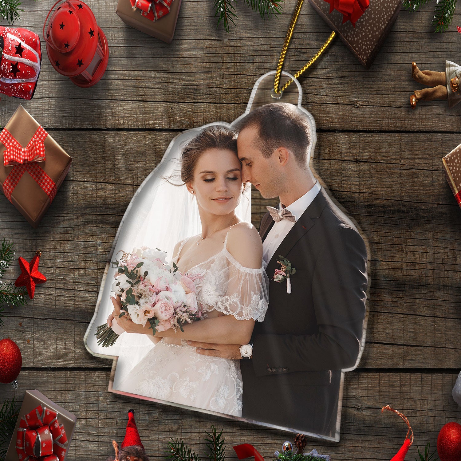 Custom Photo Our First Christmas Married - Gift For Couple, Bride, Groom, Engaged People - Personalized Acrylic Photo Ornament ORNA1210
