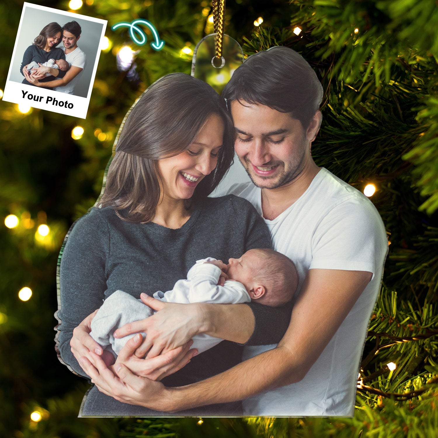 Custom Photo Baby's First Christmas Married - Gift For Family, New Parents - Personalized Acrylic Photo Ornament ORNA1210