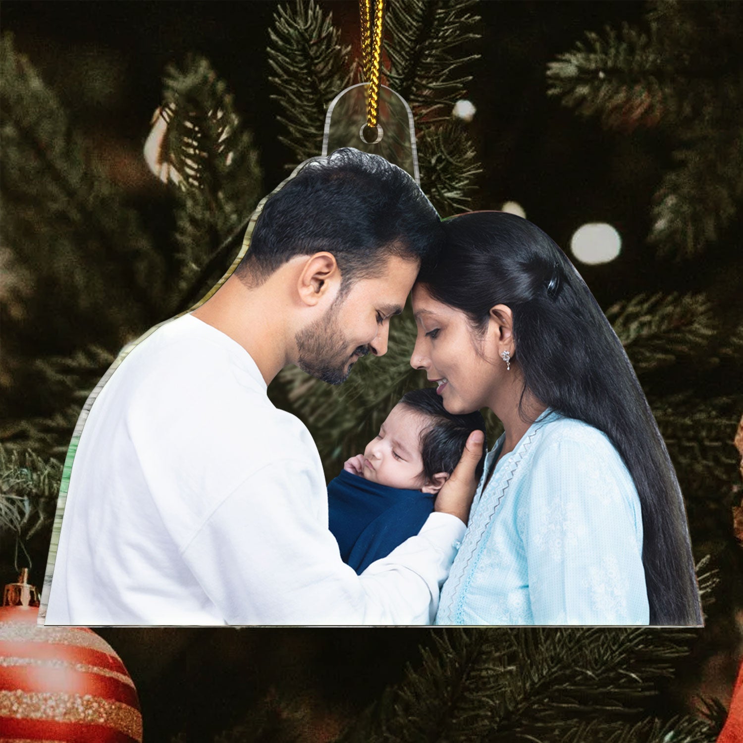 Custom Photo Baby's First Christmas Married - Gift For Family, New Parents - Personalized Acrylic Photo Ornament ORNA1210