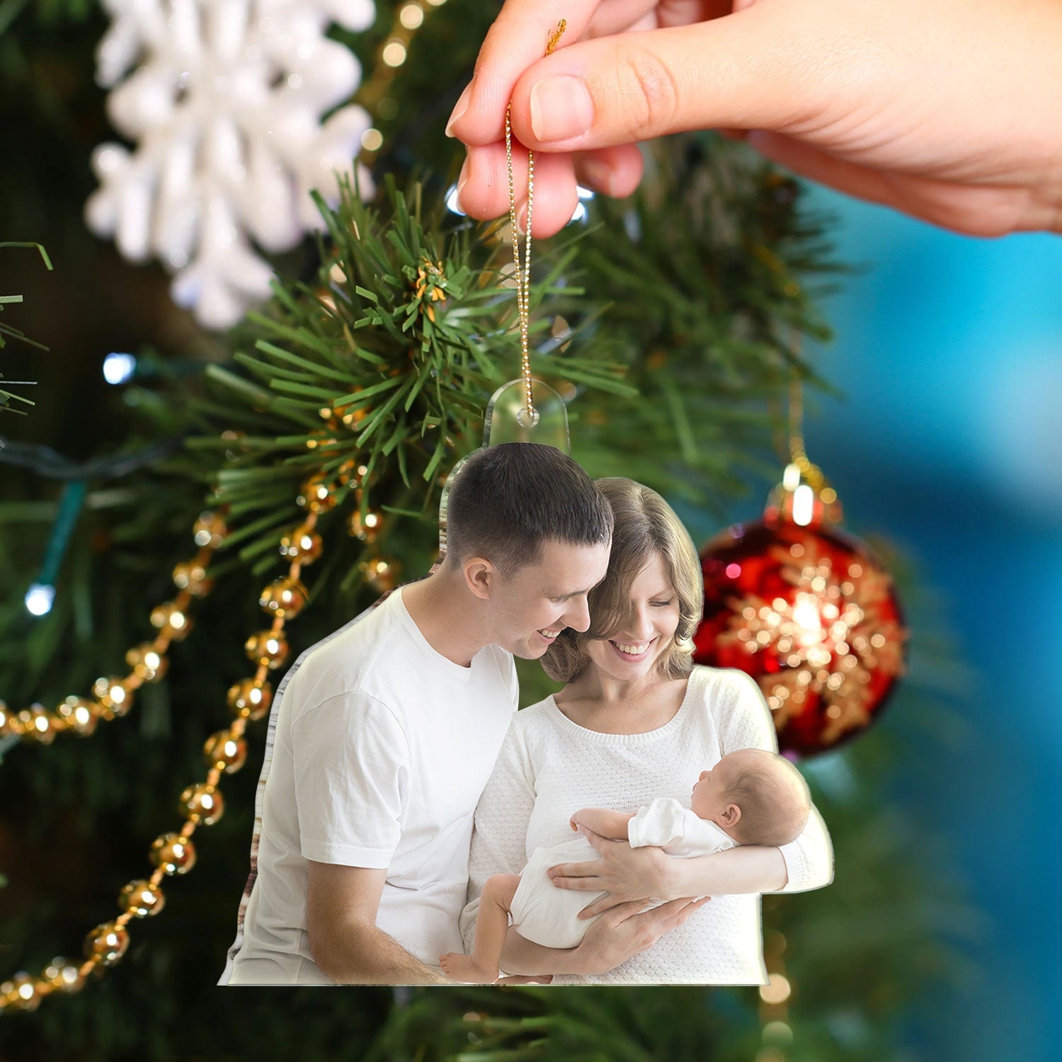 Custom Photo Baby's First Christmas Married - Gift For Family, New Parents - Personalized Acrylic Photo Ornament ORNA1210