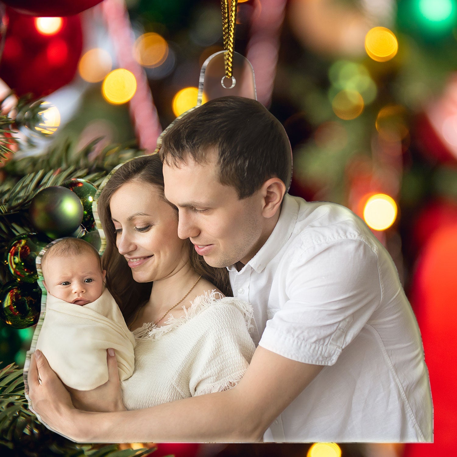 Custom Photo Baby's First Christmas Married - Gift For Family, New Parents - Personalized Acrylic Photo Ornament ORNA1210