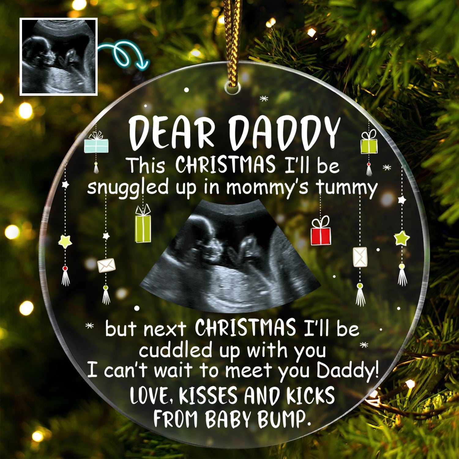 Custom Photo Baby Bump To Daddy, Mommy - Christmas Gift For Mom, Dad, New Parents - Personalized Circle Acrylic Ornament ORNA1210