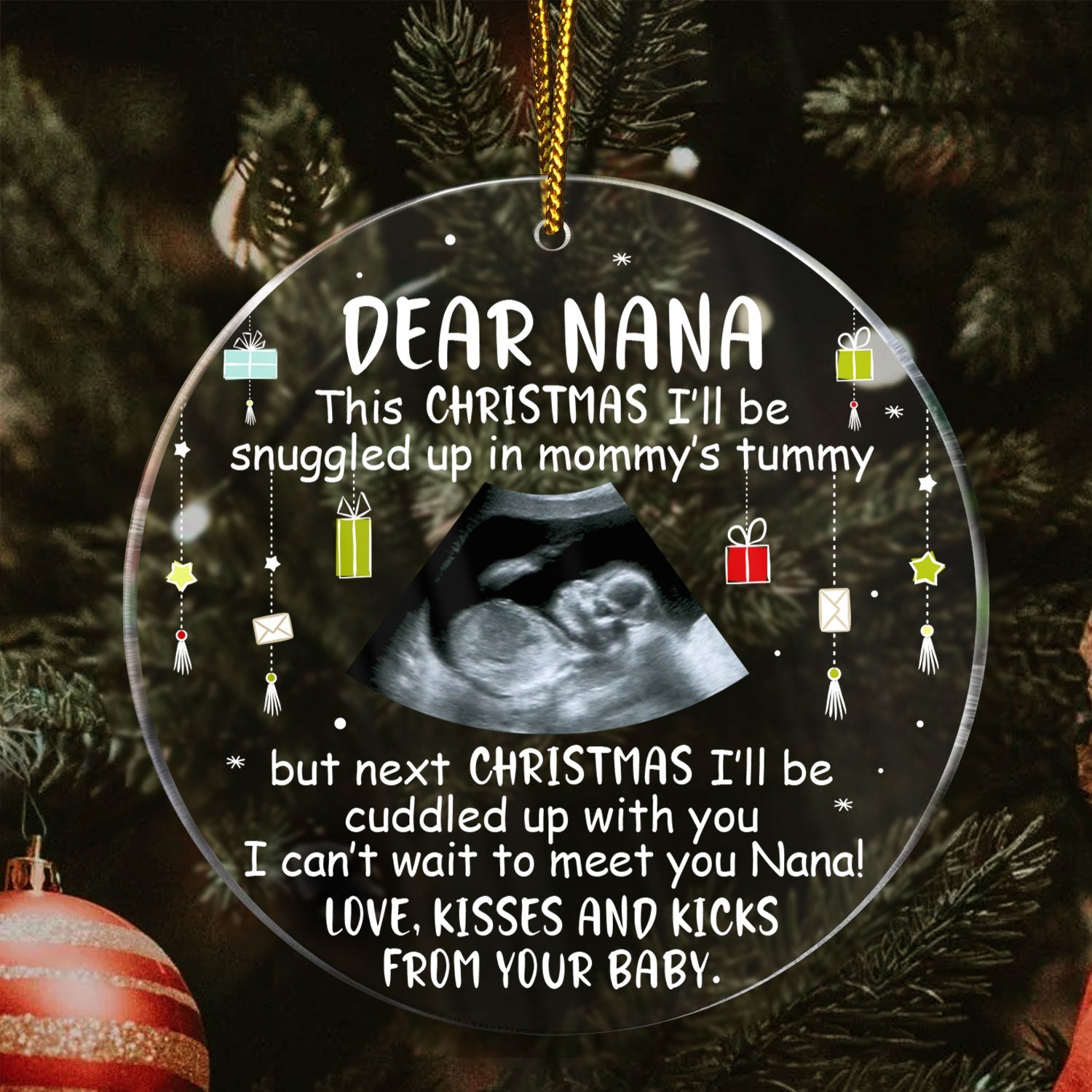 Custom Photo Baby Bump To Daddy, Mommy - Christmas Gift For Mom, Dad, New Parents - Personalized Circle Acrylic Ornament ORNA1210
