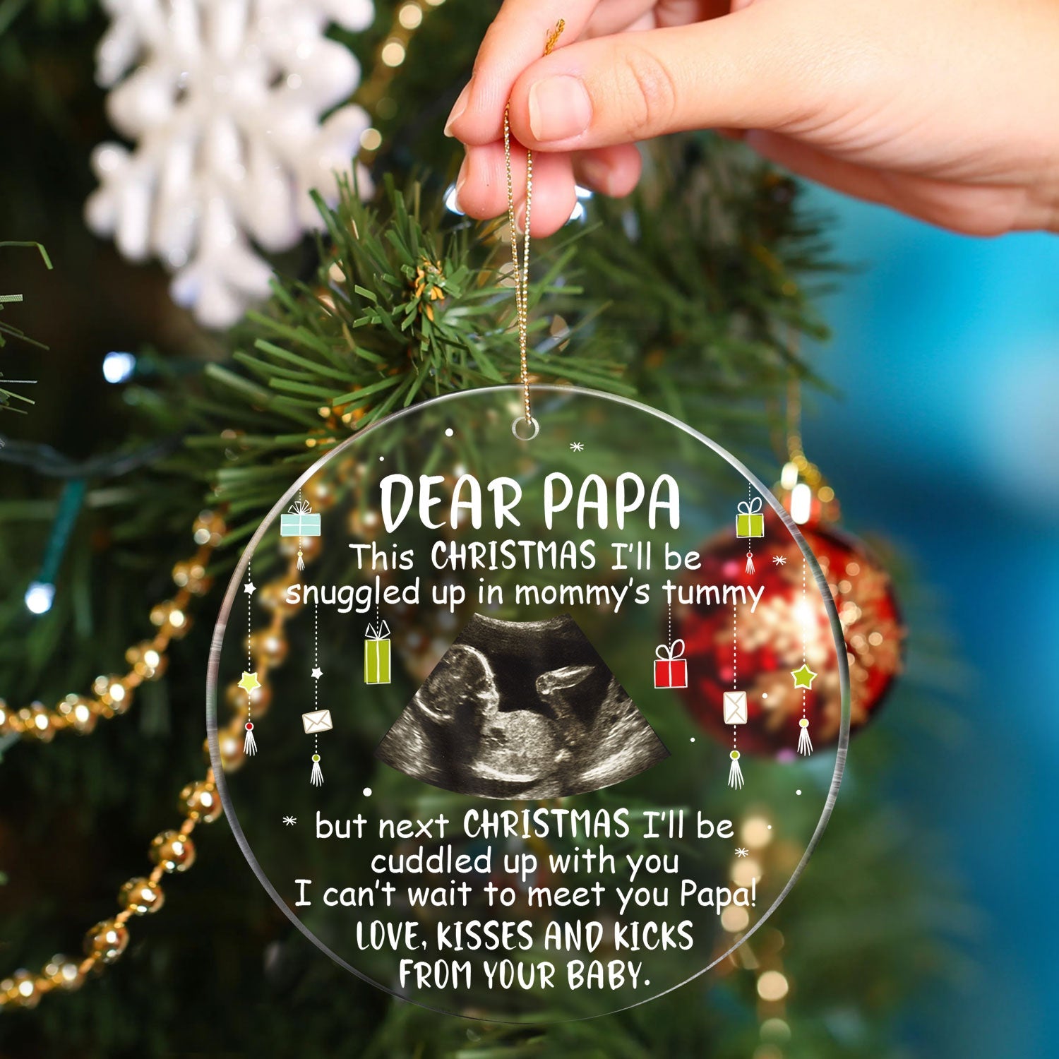 Custom Photo Baby Bump To Daddy, Mommy - Christmas Gift For Mom, Dad, New Parents - Personalized Circle Acrylic Ornament ORNA1210