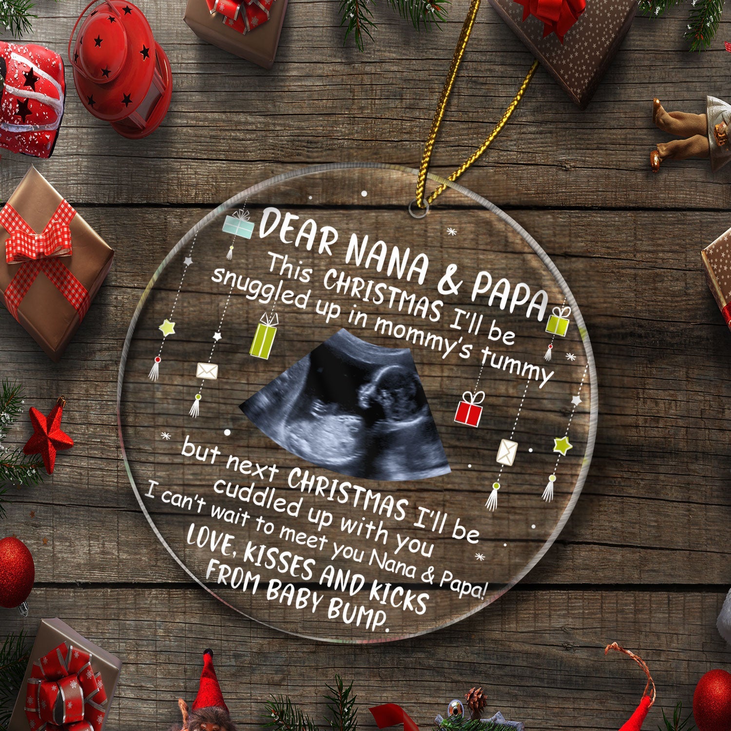 Custom Photo Baby Bump To Daddy, Mommy - Christmas Gift For Mom, Dad, New Parents - Personalized Circle Acrylic Ornament ORNA1210