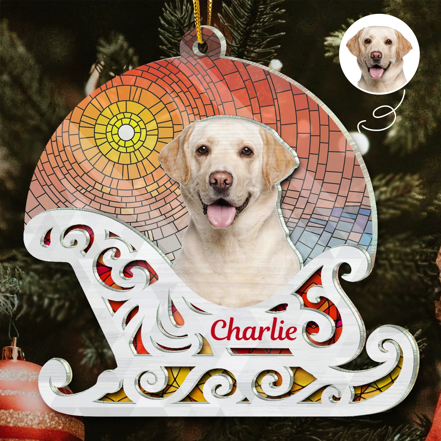 Custom Photo Christmas Sleigh With Dog, Cat Or Person - Christmas, Funny Gift For Pet Lovers, Couples, Family, Friends - Personalized 2-Layered Acrylic Suncatcher Ornament ORNA1210