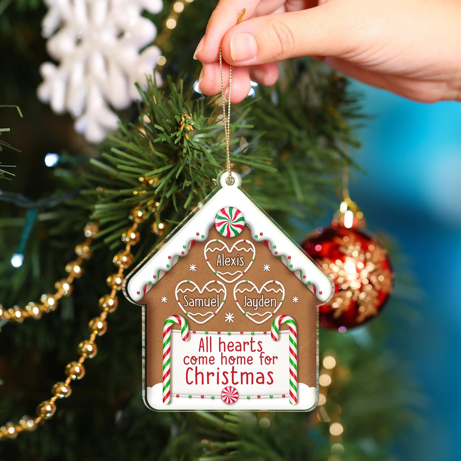 All Hearts Come Home For Christmas Cookie House - Xmas Gift For Family - Personalized Custom Shaped Acrylic Ornament ORNA1210