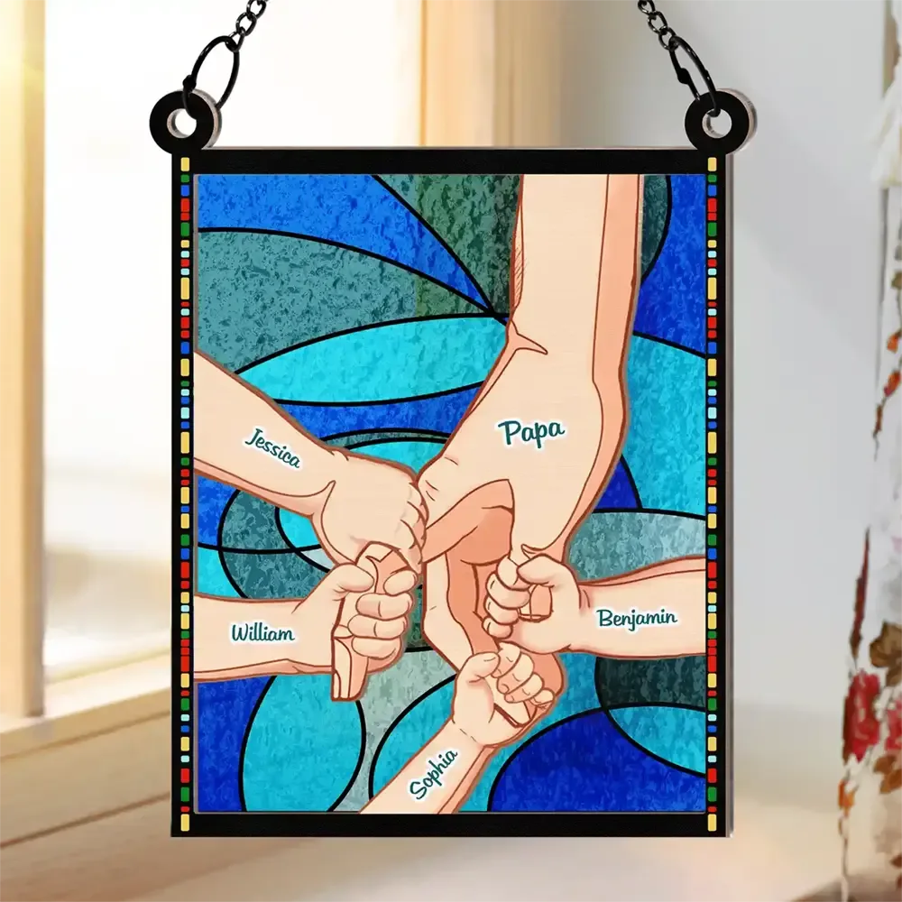 Hand In Hand, I Will Always Protect You Blue Waves - Personalized Window Hanging Suncatcher Ornament ORNA1210