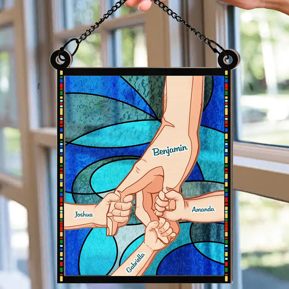 Hand In Hand, I Will Always Protect You Blue Waves - Personalized Window Hanging Suncatcher Ornament ORNA1210