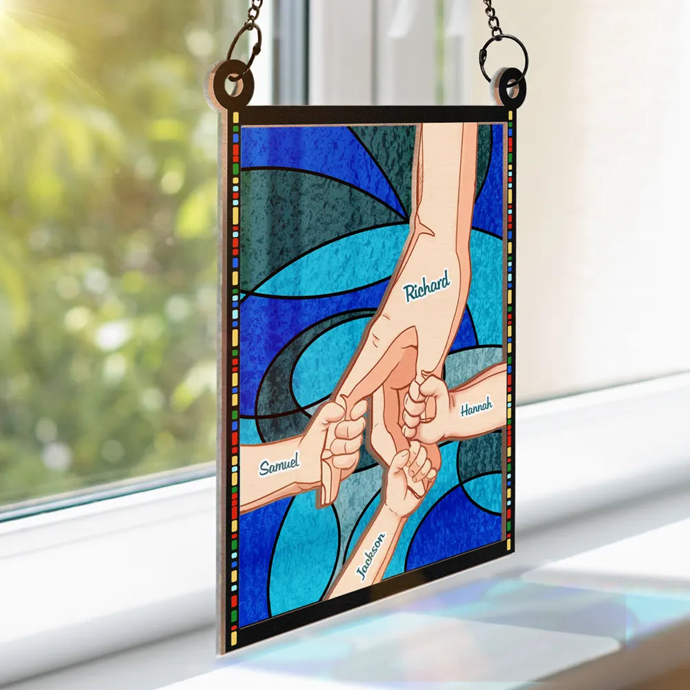 Hand In Hand, I Will Always Protect You Blue Waves - Personalized Window Hanging Suncatcher Ornament ORNA1210