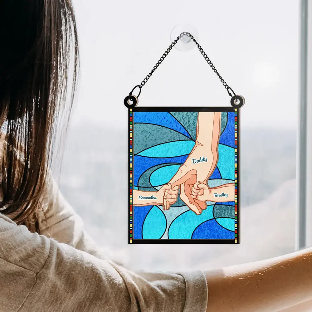 Hand In Hand, I Will Always Protect You Blue Waves - Personalized Window Hanging Suncatcher Ornament ORNA1210