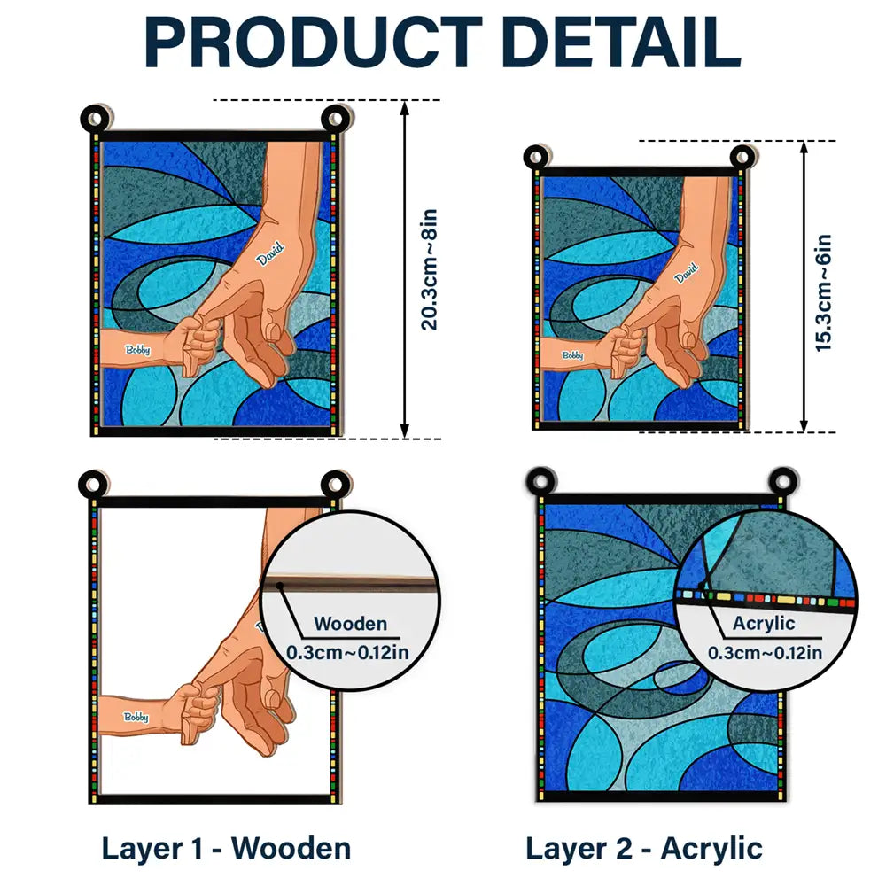 Hand In Hand, I Will Always Protect You Blue Waves - Personalized Window Hanging Suncatcher Ornament ORNA1210