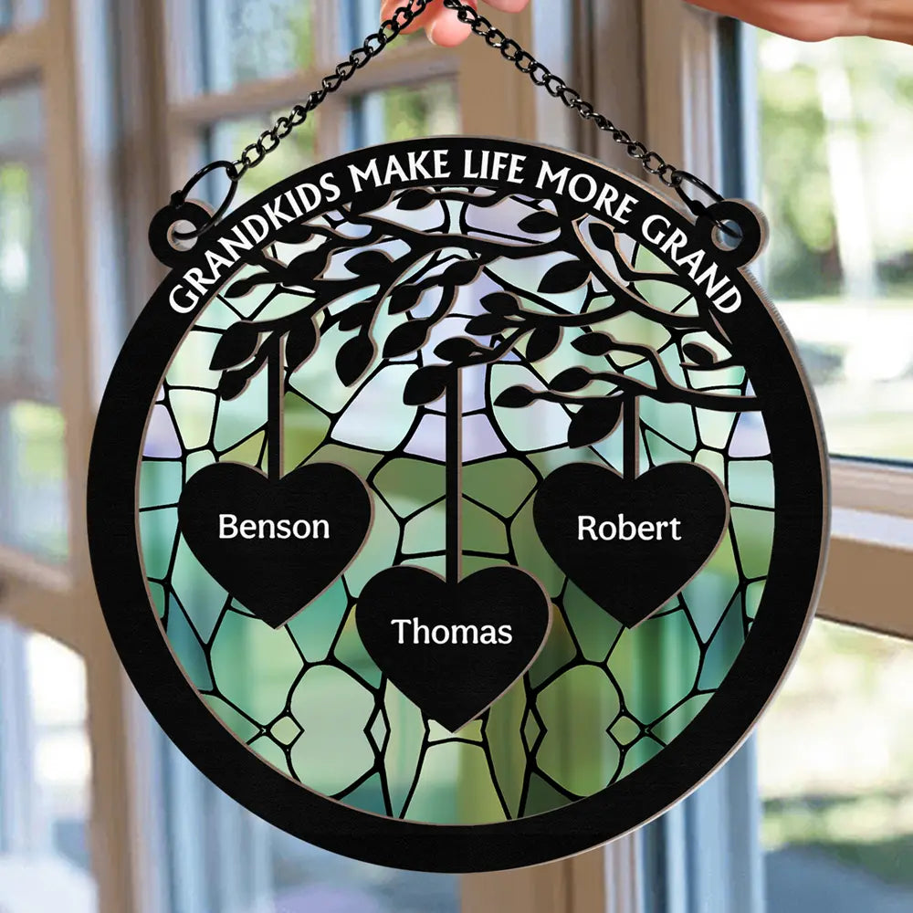 Grandkids Make Life More Grand - Personalized Window Hanging Suncatcher Ornament ORNA1210