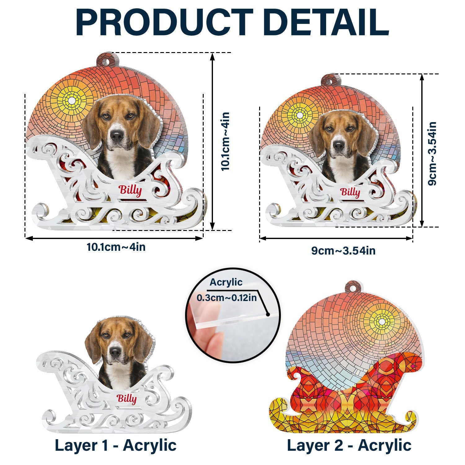 Custom Photo Christmas Sleigh With Dog, Cat Or Person - Christmas, Funny Gift For Pet Lovers, Couples, Family, Friends - Personalized 2-Layered Acrylic Suncatcher Ornament ORNA1210