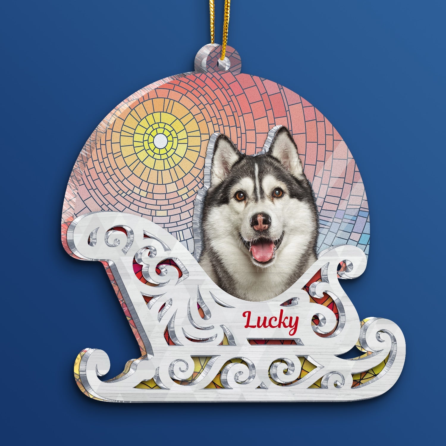 Custom Photo Christmas Sleigh With Dog, Cat Or Person - Christmas, Funny Gift For Pet Lovers, Couples, Family, Friends - Personalized 2-Layered Acrylic Suncatcher Ornament ORNA1210