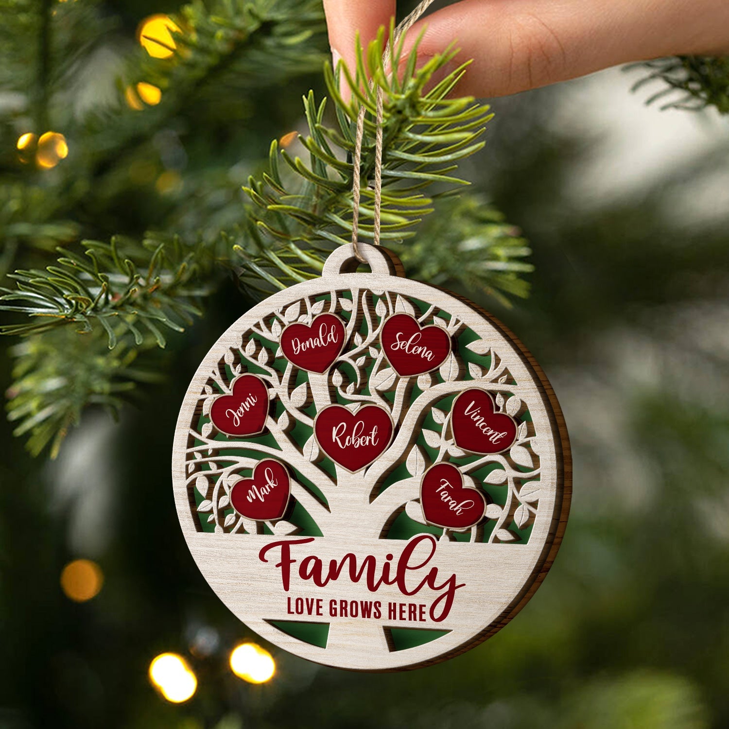 Love Grows Here - Christmas, Birthday, Anniversary, Holiday Gift For Family, Parents, Grandparents - Personalized 2-Layered Wooden Ornament ORNA1210