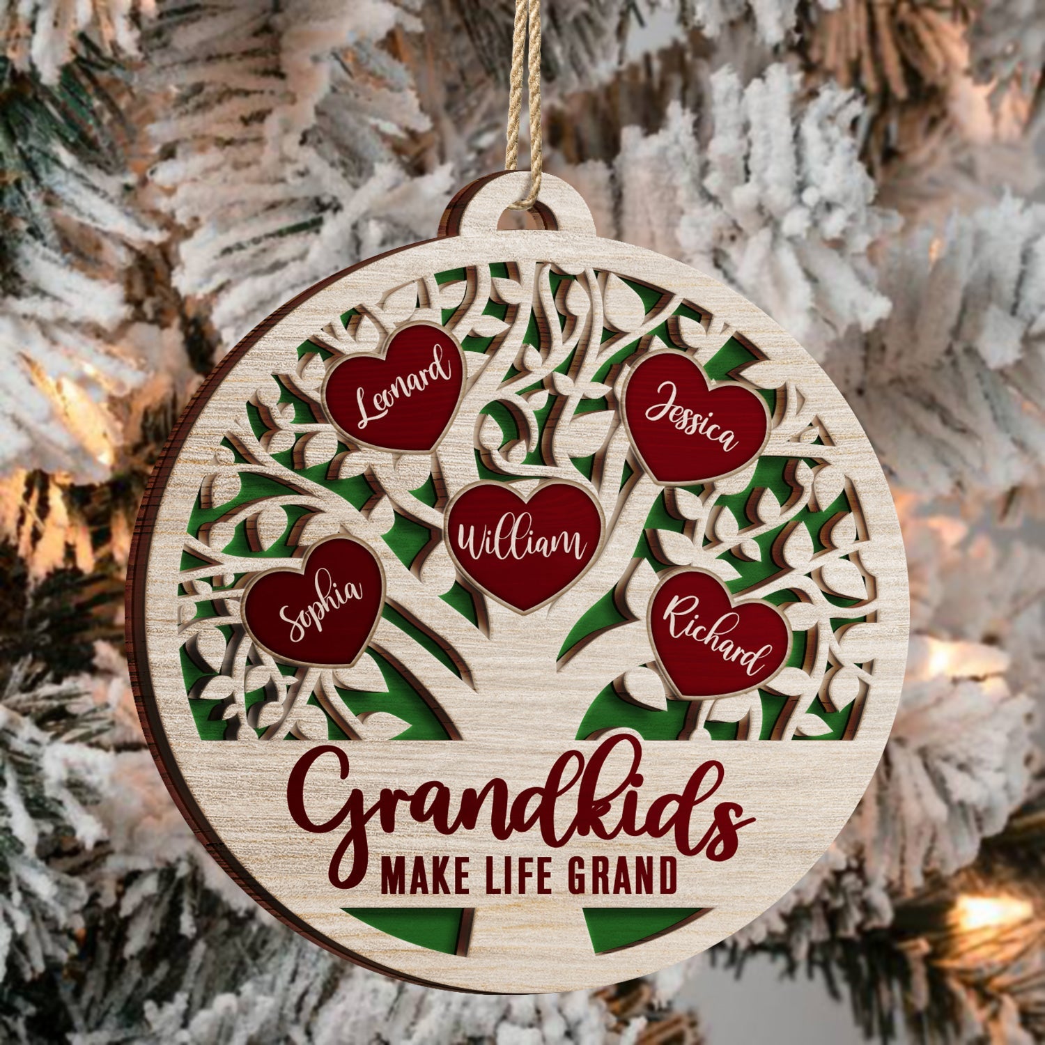 Love Grows Here - Christmas, Birthday, Anniversary, Holiday Gift For Family, Parents, Grandparents - Personalized 2-Layered Wooden Ornament ORNA1210