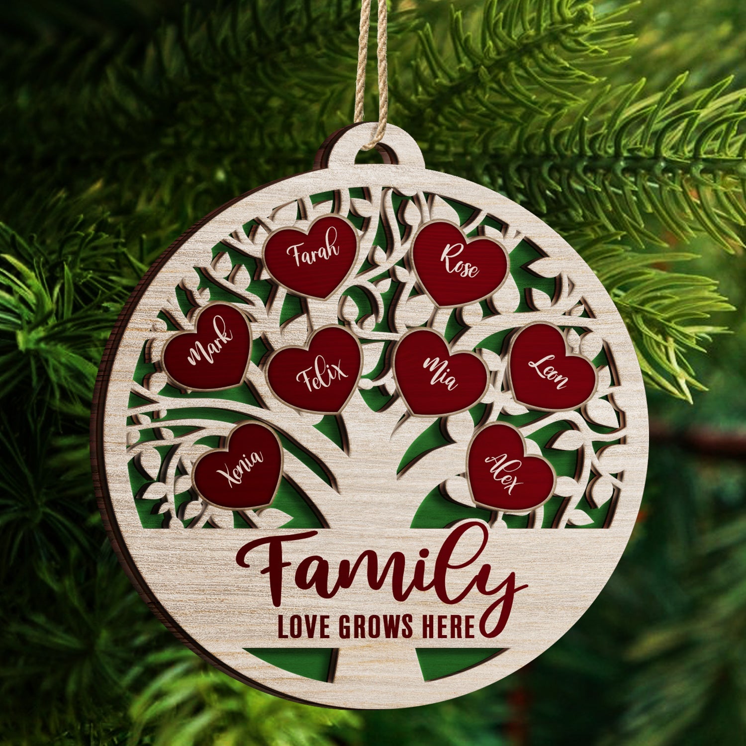 Love Grows Here - Christmas, Birthday, Anniversary, Holiday Gift For Family, Parents, Grandparents - Personalized 2-Layered Wooden Ornament ORNA1210