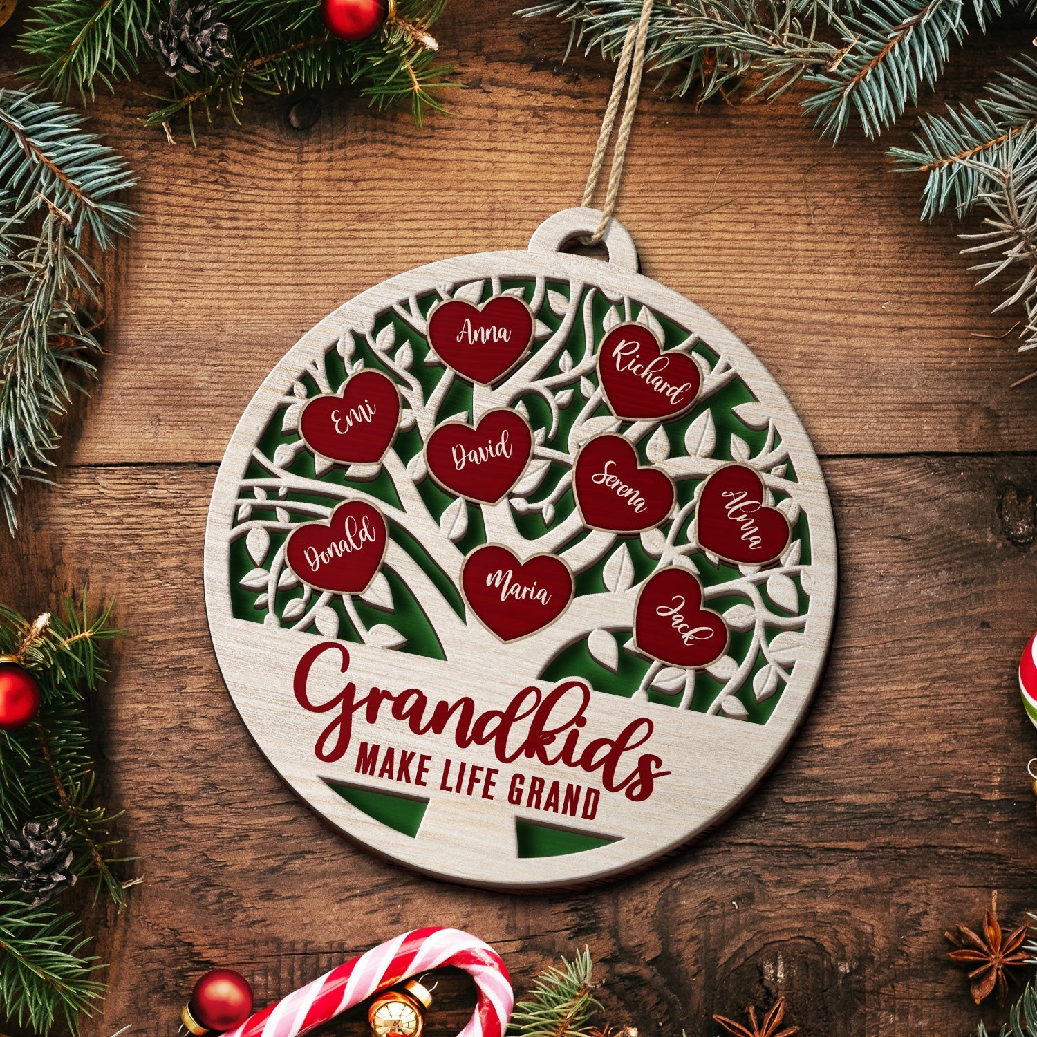Love Grows Here - Christmas, Birthday, Anniversary, Holiday Gift For Family, Parents, Grandparents - Personalized 2-Layered Wooden Ornament ORNA1210
