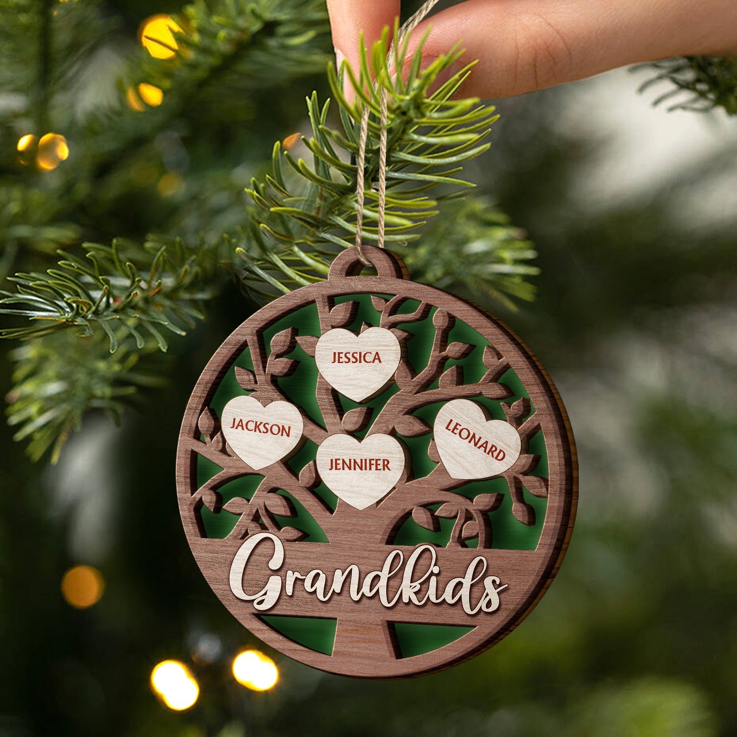 Grandkids Family Tree - Christmas Gifts For Grandparents, Grandkids, Family - Personalized 2-Layered Wooden Ornament ORNA1210