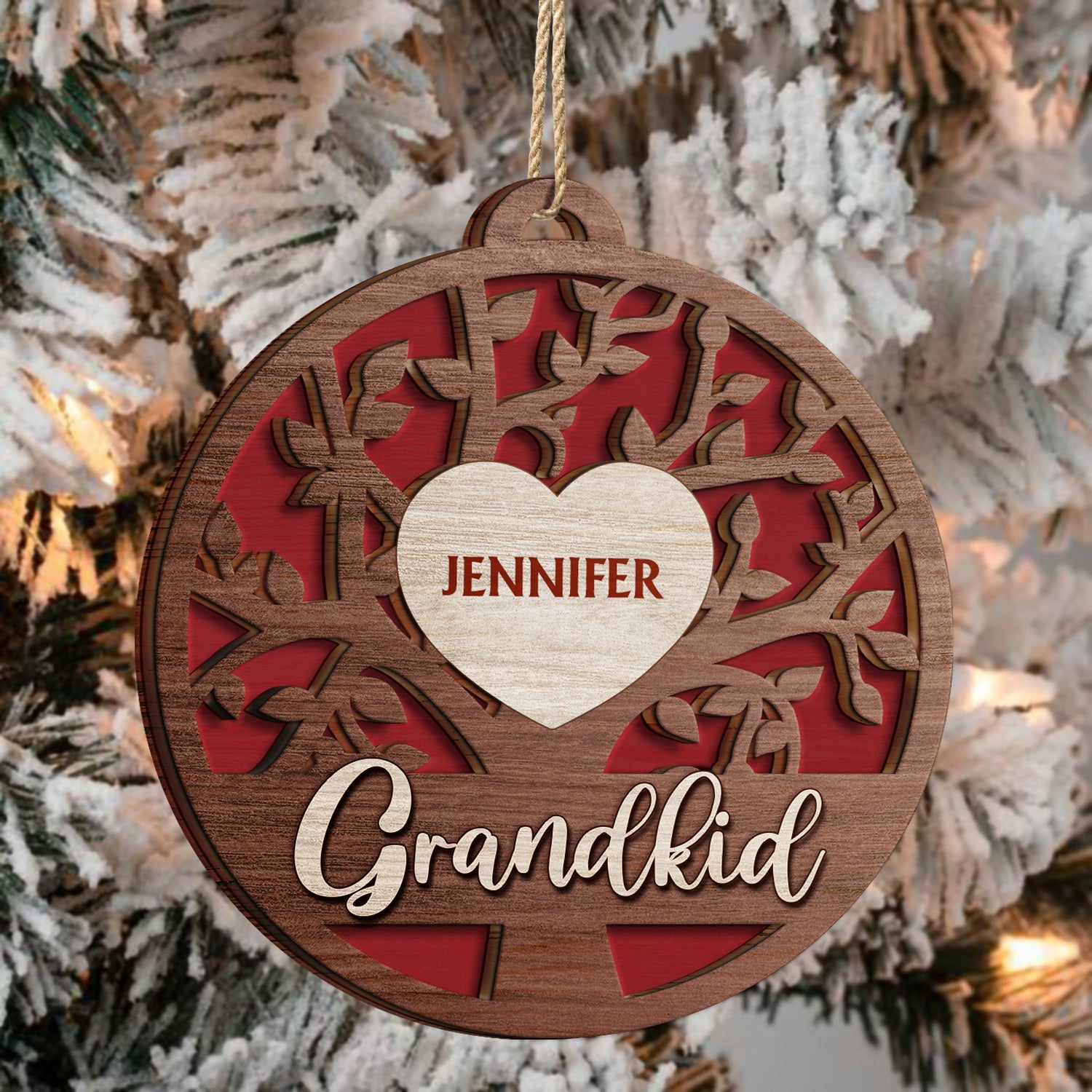 Grandkids Family Tree - Christmas Gifts For Grandparents, Grandkids, Family - Personalized 2-Layered Wooden Ornament ORNA1210