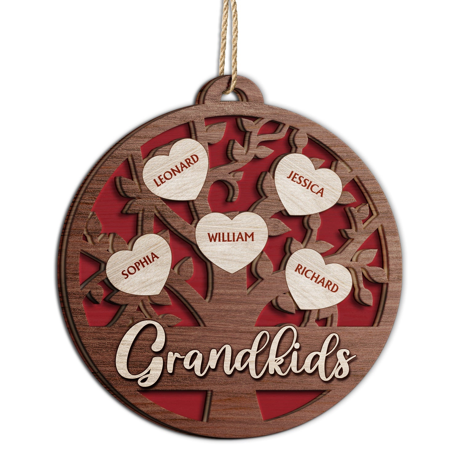 Grandkids Family Tree - Christmas Gifts For Grandparents, Grandkids, Family - Personalized 2-Layered Wooden Ornament ORNA1210