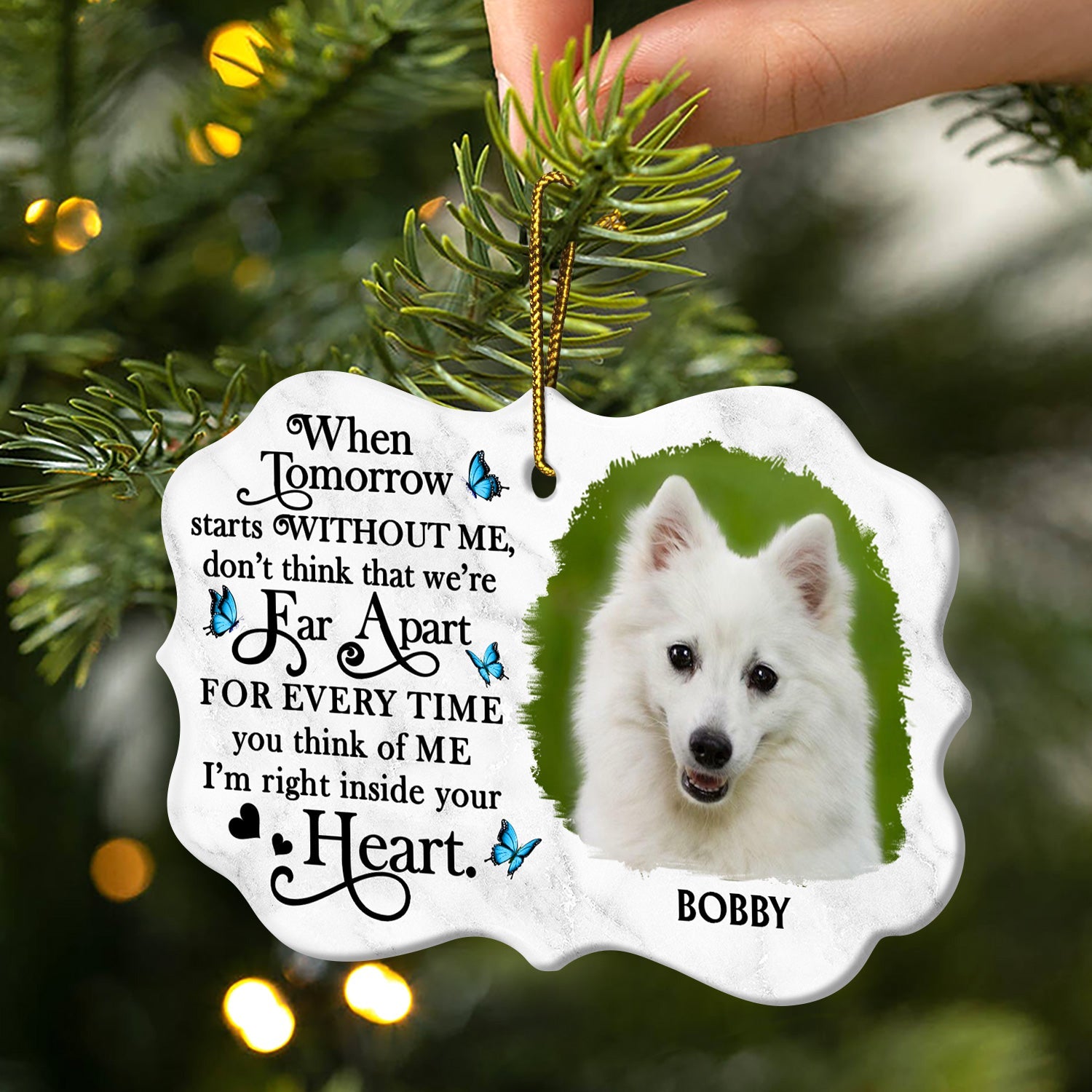 Custom Photo When Tomorrow Starts Without Me - Christmas, Memorial Gift For Dog Lovers, Cat Lovers - Personalized Medallion Ceramic Ornament ORNA1210