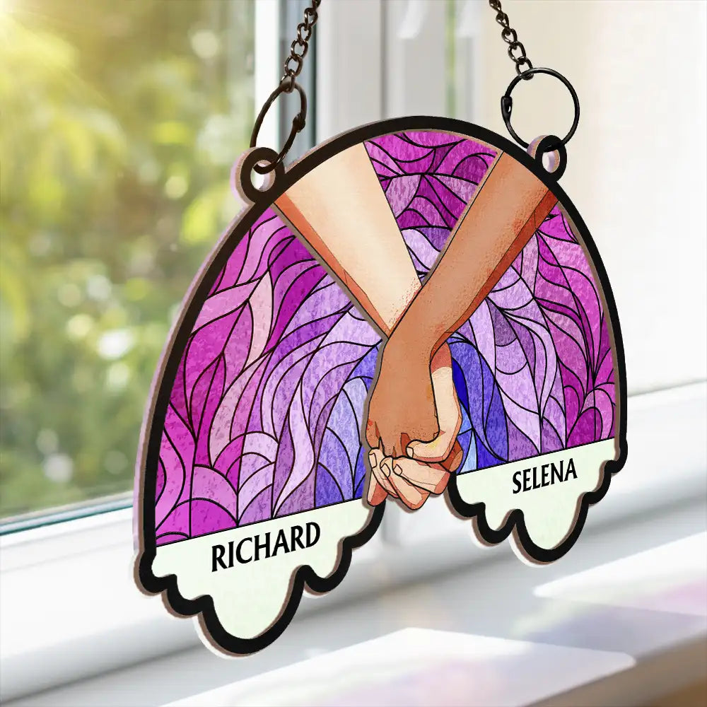 Love Is Love, Holding Hands - Personalized Window Hanging Suncatcher Ornament ORNA1210