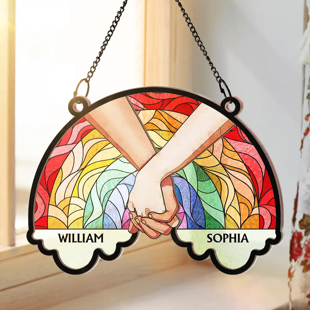 Love Is Love, Holding Hands - Personalized Window Hanging Suncatcher Ornament ORNA1210