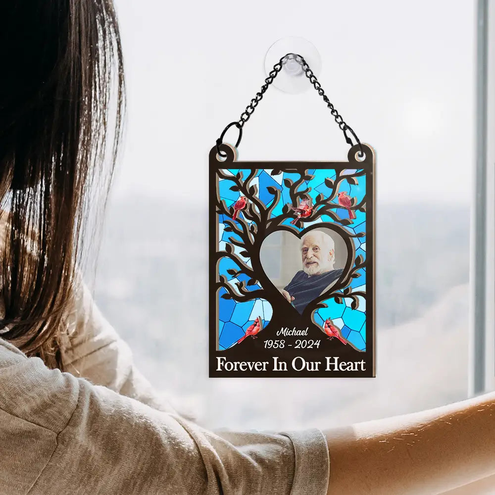Custom Photo Memorial Forever In My Heart - Personalized Window Hanging Suncatcher Ornament ORNA1210