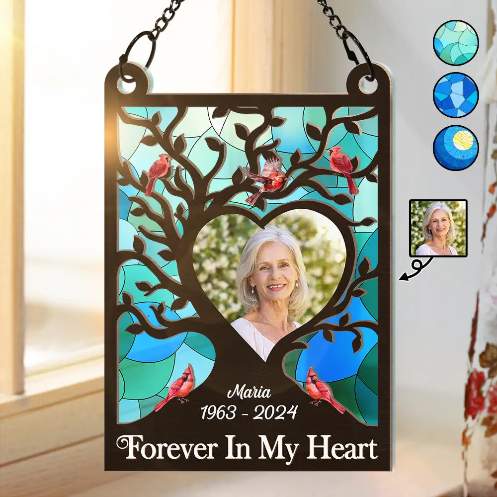 Custom Photo Memorial Forever In My Heart - Personalized Window Hanging Suncatcher Ornament ORNA1210