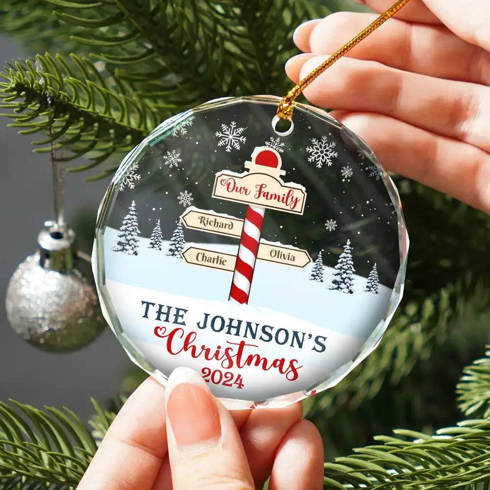 Christmas Noth Pole Family - Personalized Circle Glass Ornament ORNA1210