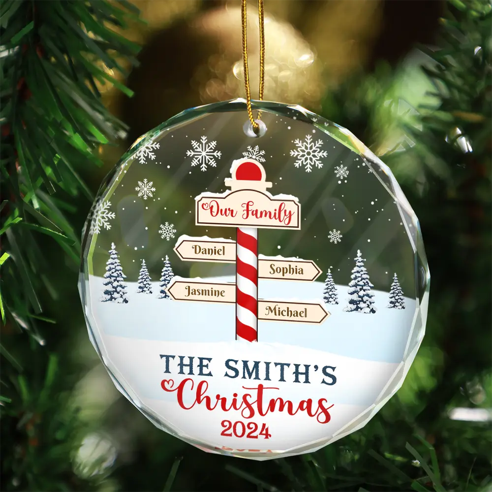 Christmas Noth Pole Family - Personalized Circle Glass Ornament ORNA1210