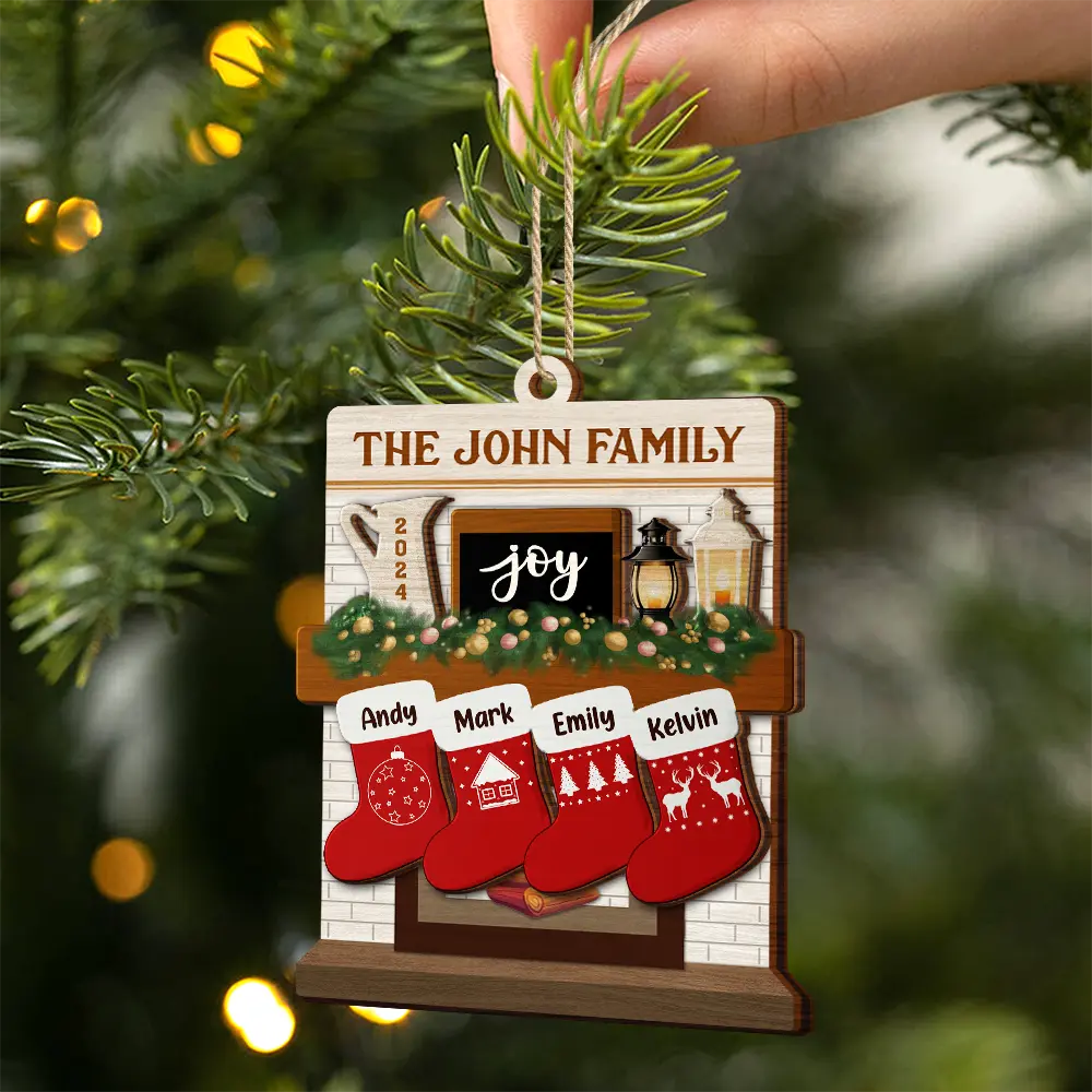Merry Christmas Family Stockings - Personalized 2-Layered Wooden Ornament ORNA1210