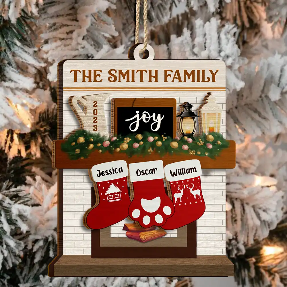 Merry Christmas Family Stockings - Personalized 2-Layered Wooden Ornament ORNA1210