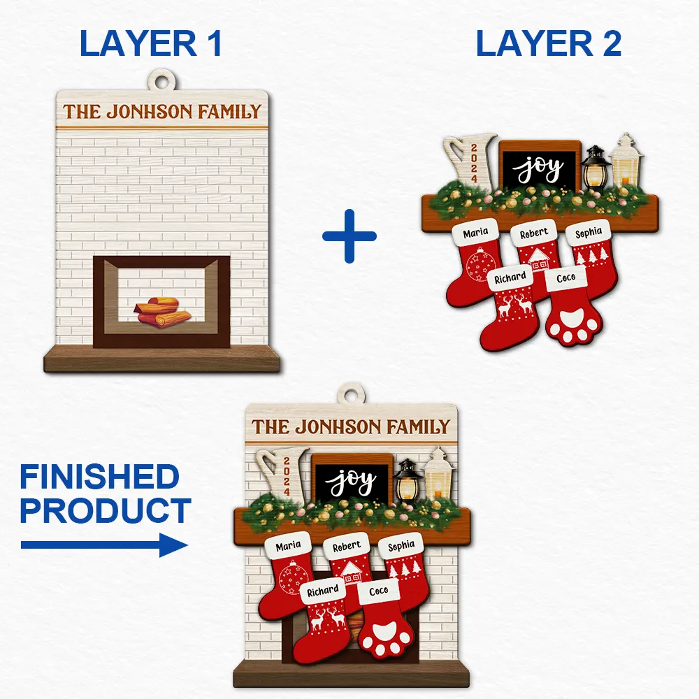 Merry Christmas Family Stockings - Personalized 2-Layered Wooden Ornament ORNA1210