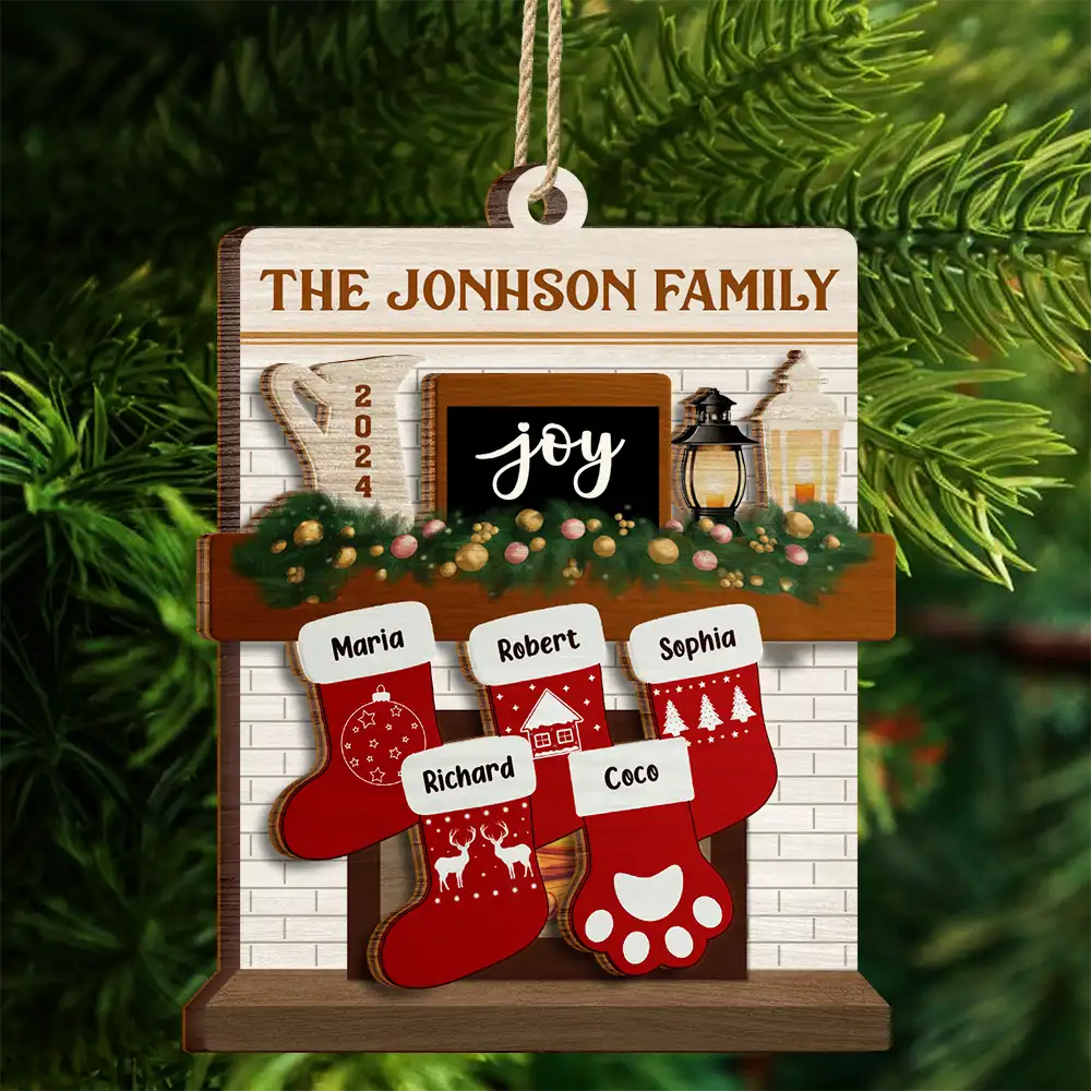 Merry Christmas Family Stockings - Personalized 2-Layered Wooden Ornament ORNA1210