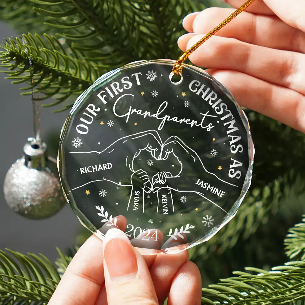 Our First Christmas As Grandparents - Personalized Circle Glass Ornament ORNA1210