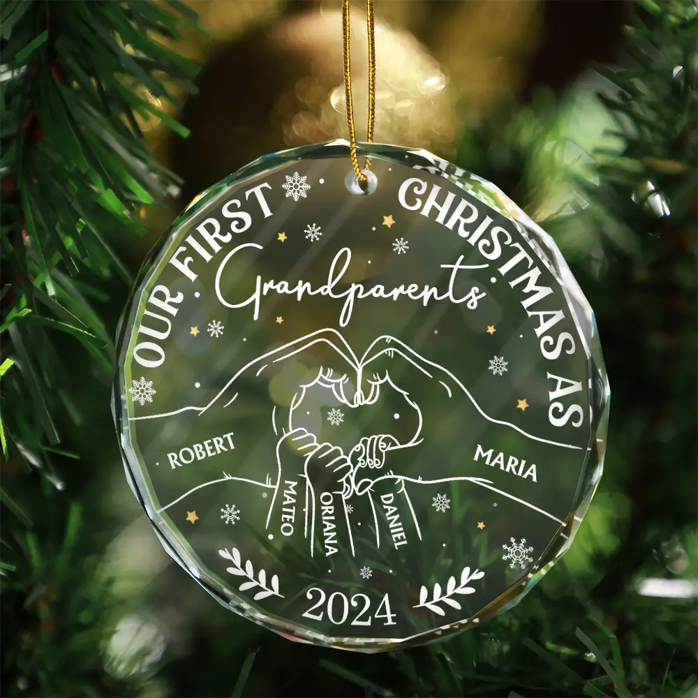 Our First Christmas As Grandparents - Personalized Circle Glass Ornament ORNA1210