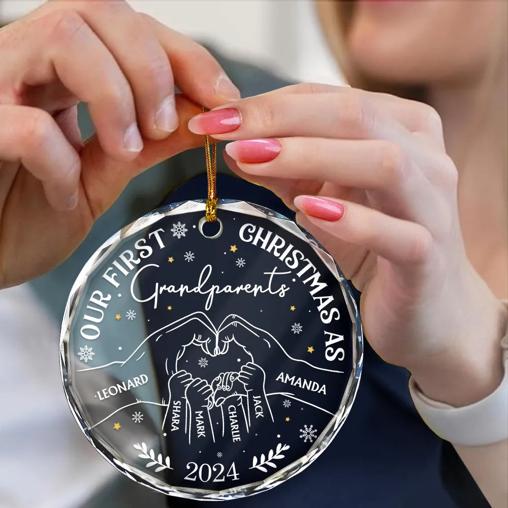 Our First Christmas As Grandparents - Personalized Circle Glass Ornament ORNA1210